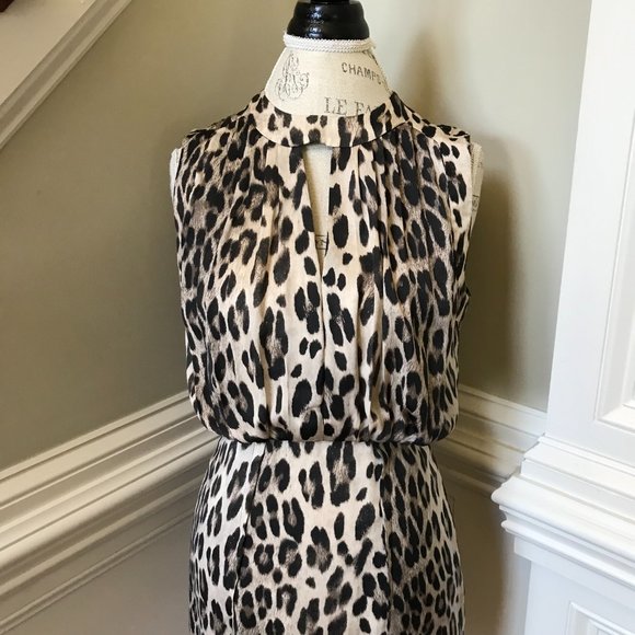 L'Agence Leopard Print Mini Dress Womens 2 Sleeveless Brown Black Crew Neck Silk - Picture 4 of 10